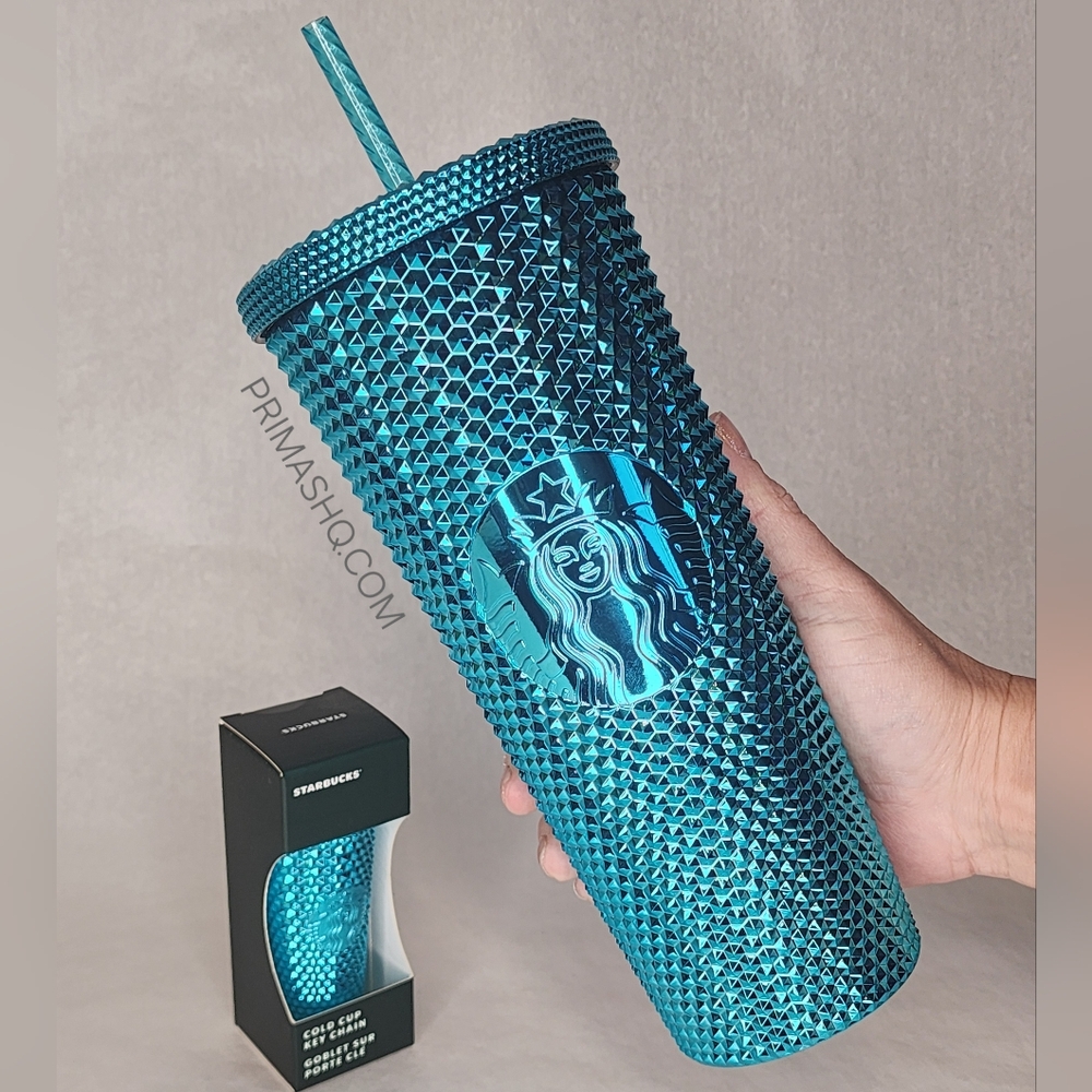 Starbucks Tumbler Blue Chrome Studded & Keychain Set